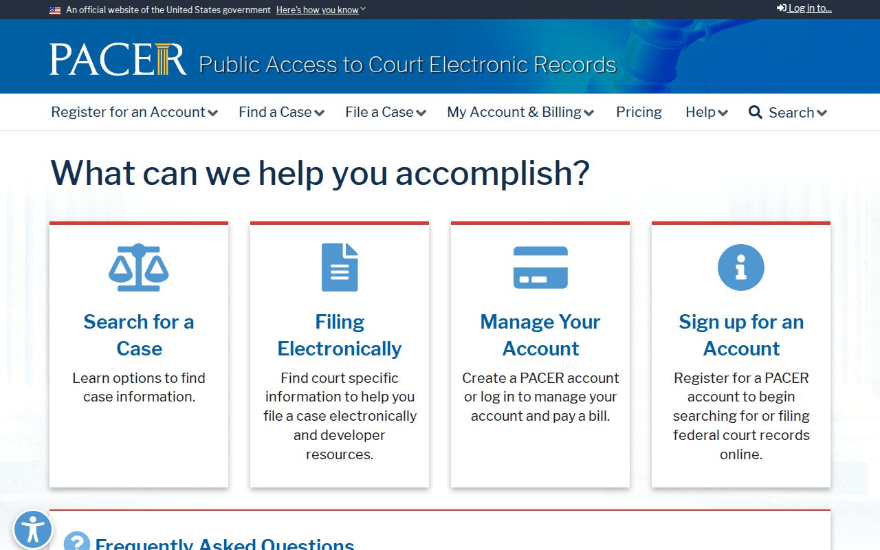PACER federal case search for criminal court records