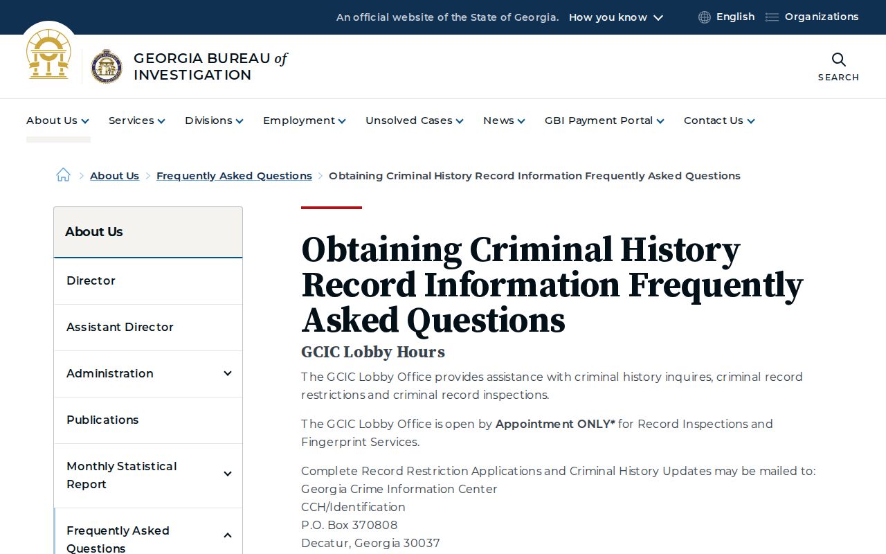 Georgia Bureau of Investigation GCIC criminal history FAQ