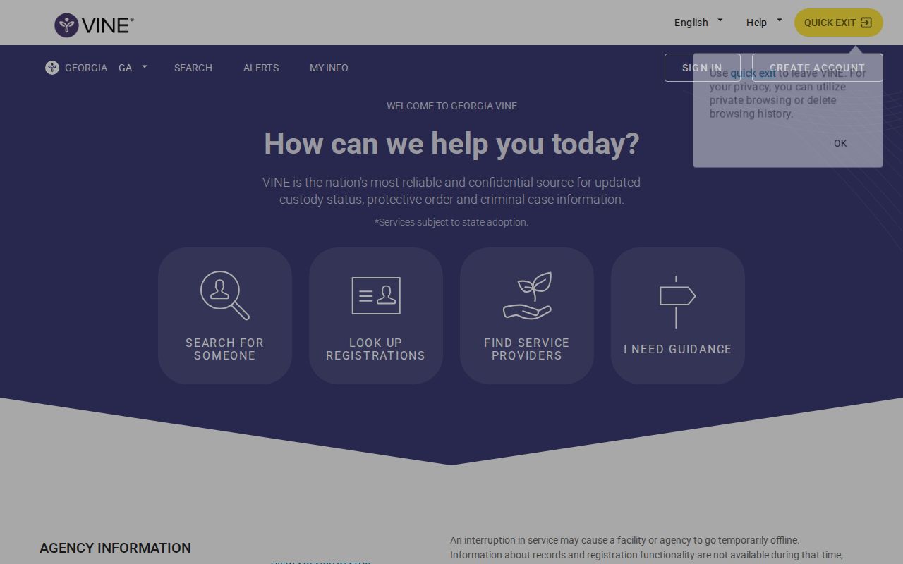 Georgia VINELink custody notification service