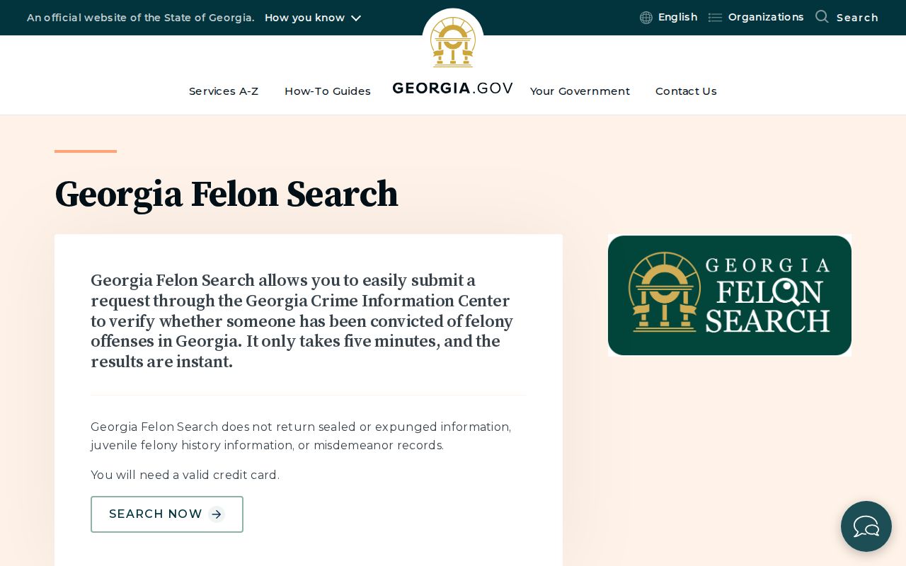Official Georgia Felon Search information page