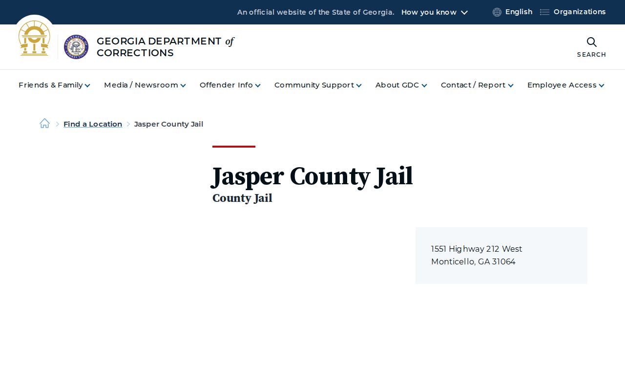 Official Georgia listing for Jasper County Jail